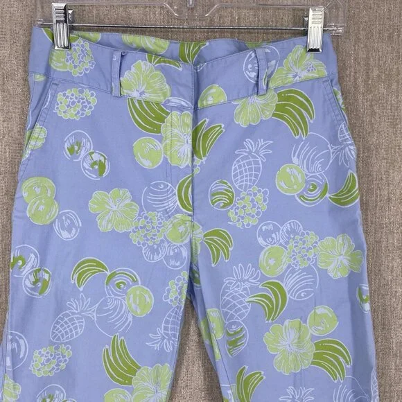 VTG Lilly Pulitzer Pants 2 Purple Fruit Capri Crop Chino Floral Wide Leg - Picture 4 of 12